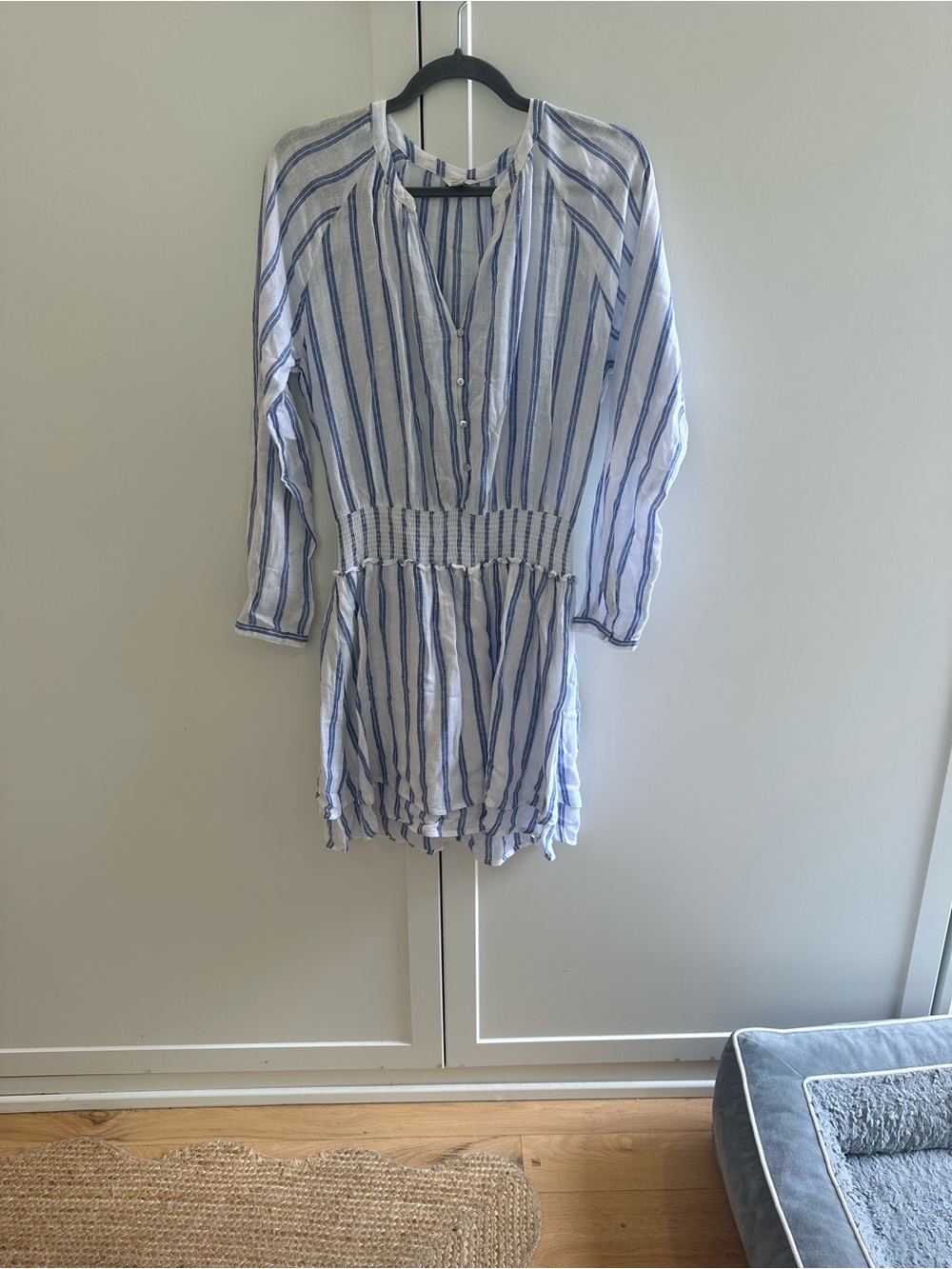 Rails Blue and White Striped Smocked-Waist Tunic